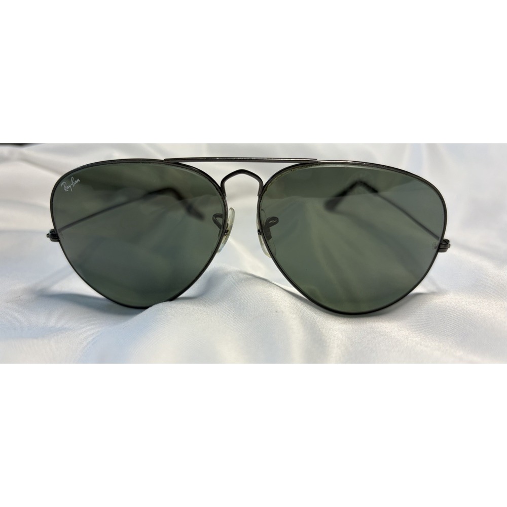 62[]14 VINTAGE B&L RAY-BAN BLACK CRYSTAL LENS LARGE AVIATOR SUNGLASSES W/Case